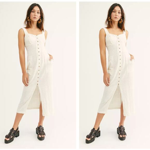 FREE PEOPLE Beach Lafayette Midi Dress Ivory White Sz S $108 {3V16} - Picture 1 of 6